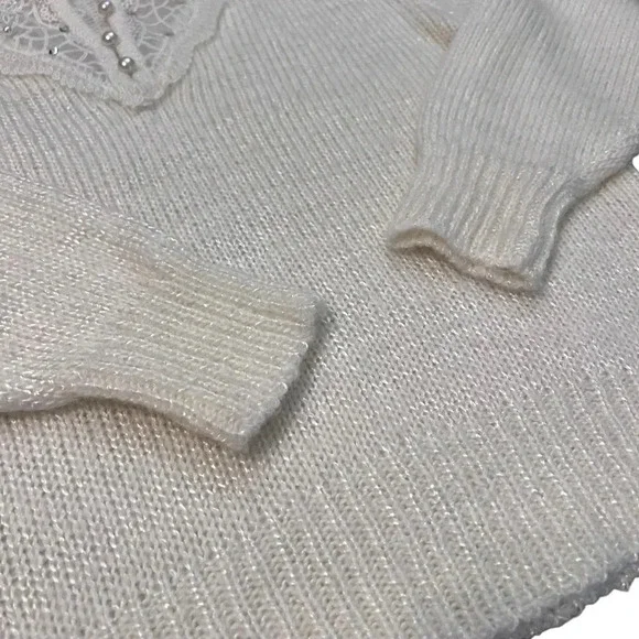 Vintage Charlotte VanHorne Cream Sweater Medium‎ Lace Pearl Embellished 80s - Picture 6 of 9